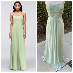 David’s Bridal NWT long strapless chiffon dress with pleated bodice Sz 2 Meadow
